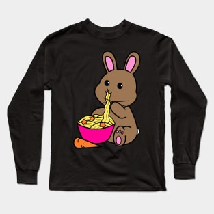 Chibi Bunny Eating Carrot Ramen - black Long Sleeve T-Shirt